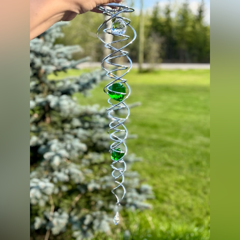 Green and Silver Spiral Glass Art Suncatcher